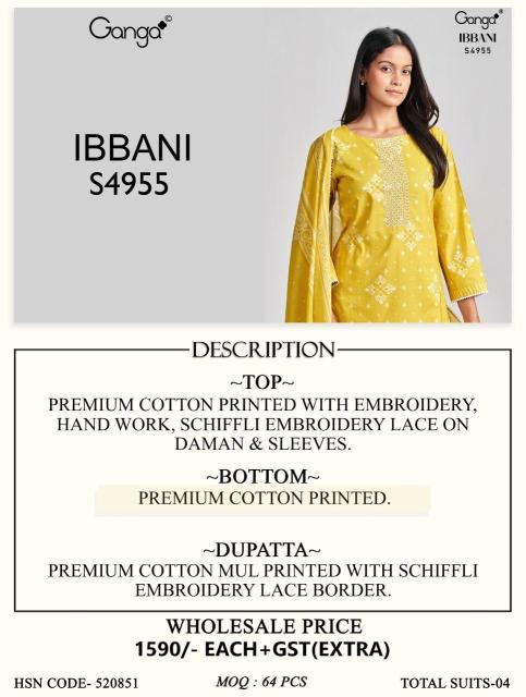 Ganga ibbani 4955 wholesale churidar dress material
